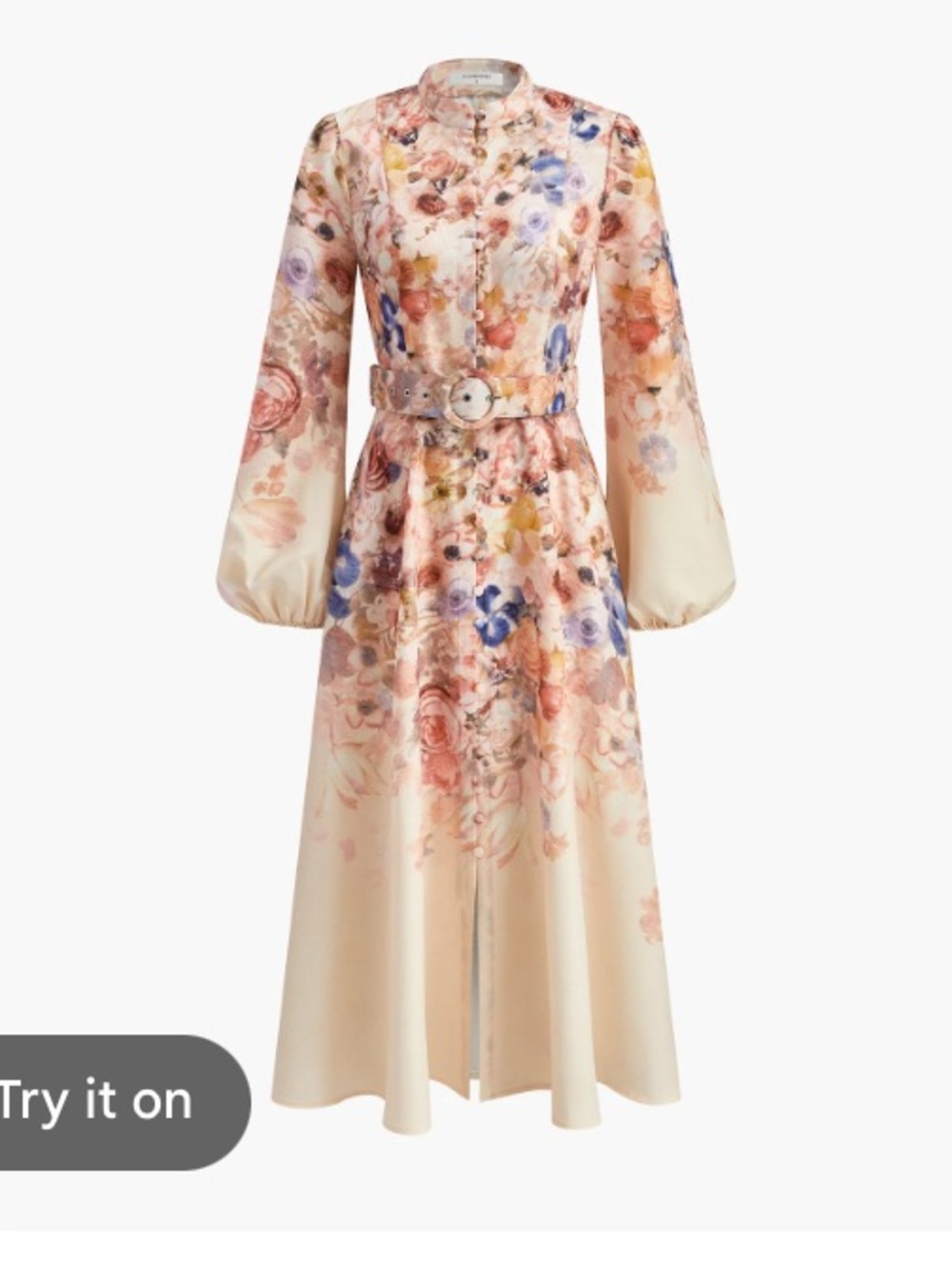 commense Belted Balloon Sleeve Floral Dress M